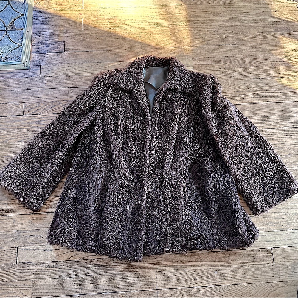 incredible vintage authentic Persian lamb chocolate brown fur swinger coat M-/L